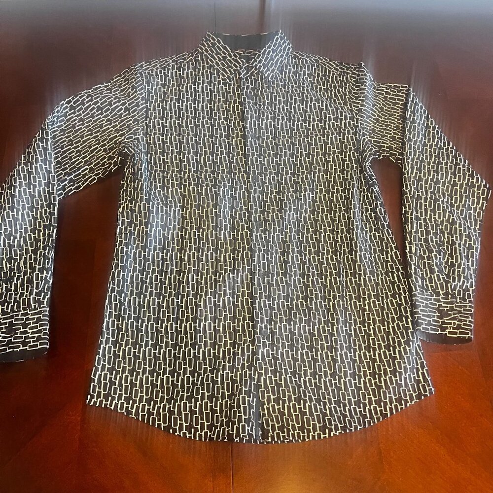 Pavini Black & White Geometric Print Button-Down Mens Shirt S  Long Sleeve‎